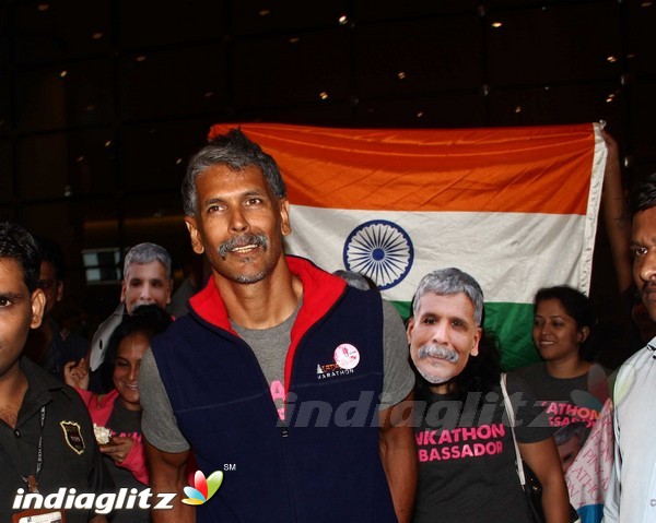 Milind Soman Returns India after Winning Iron Man Award