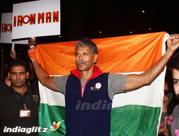 Milind Soman Returns India after Winning Iron Man Award