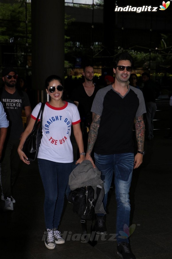 Sunny Leone With Daniel Weber Spotted at Airport