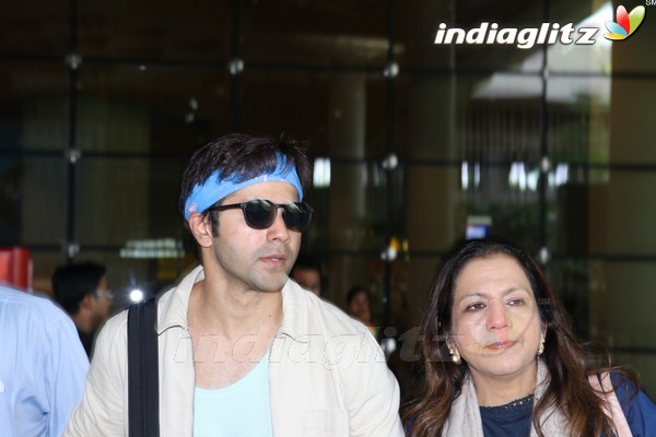 Varun Dhawan With His Mother Spotted at Airport