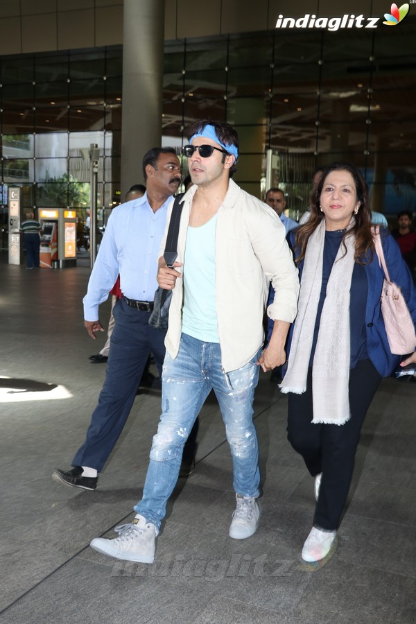 Varun Dhawan With His Mother Spotted at Airport