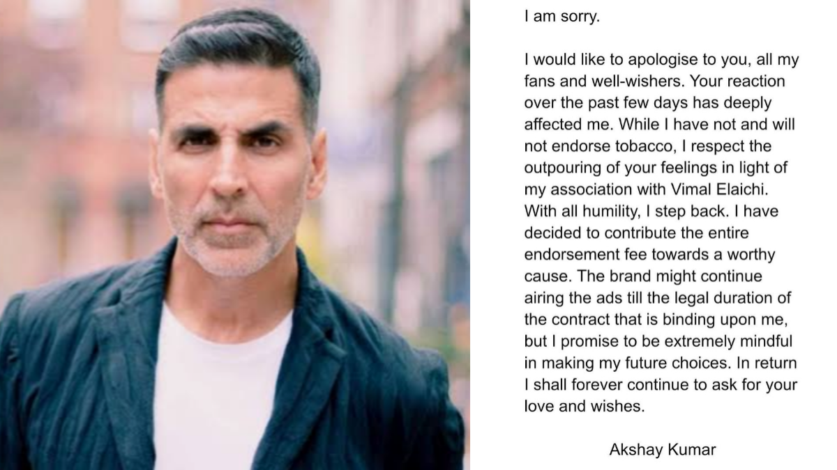 Akshay Kumar apologises for promoting pan masala brand 