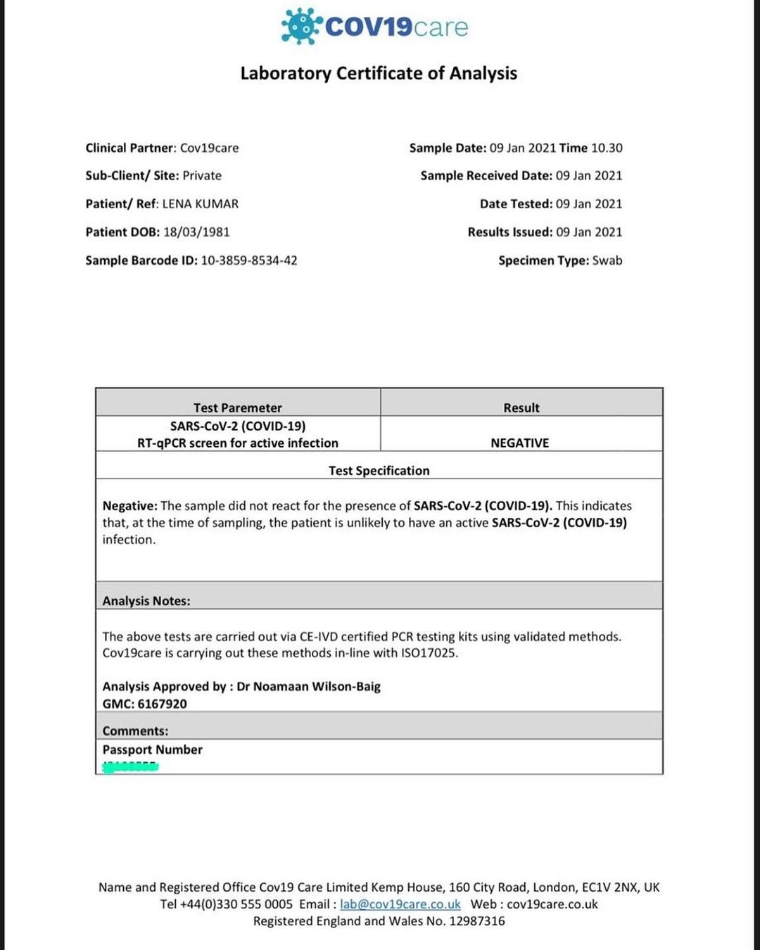 test result lena actress