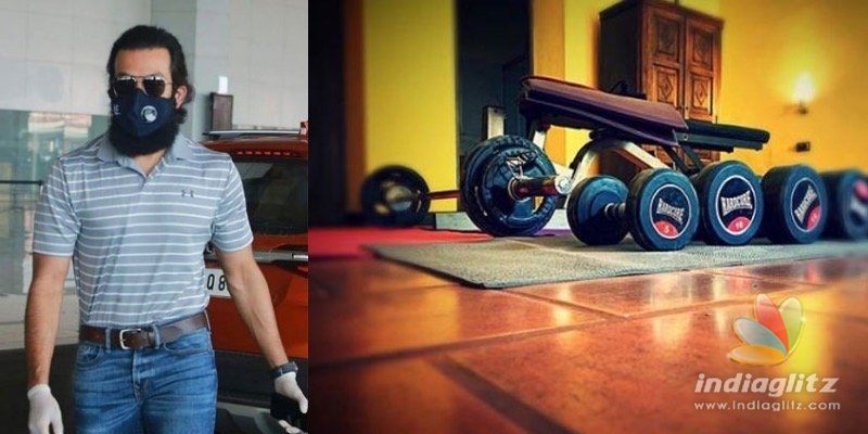 Prithviraj sets up a mini gym in his quarantine room