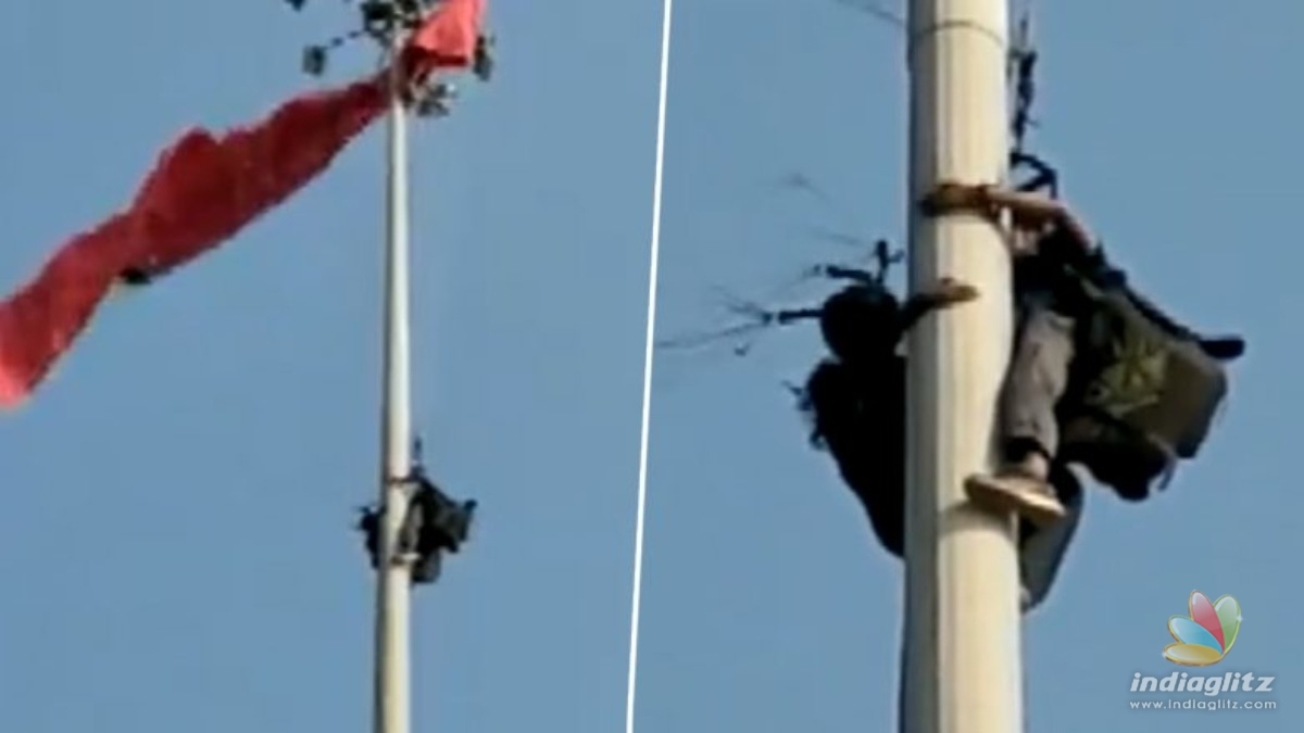 Shocking! Paragliding accident in Kerala, Two people stuck on an electric pole