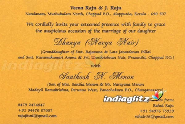 Navya Nair Wedding