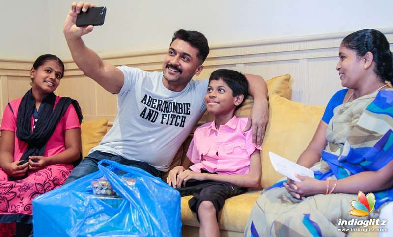 Suriya and his family met the special child KV Dinesh today