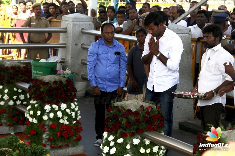 Vishal pays respect to senior politicians before filing nomination for RK Nagar byelection