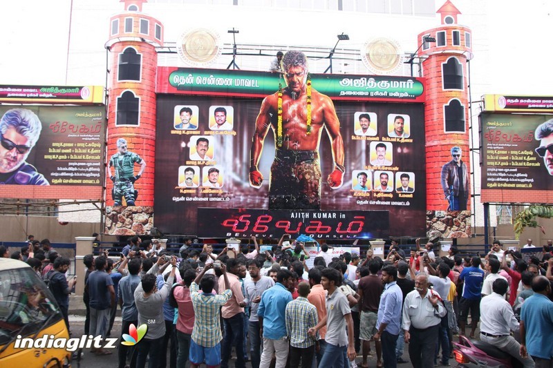 Vivegam Movie Fans Celebration in Chennai Kasi Theater