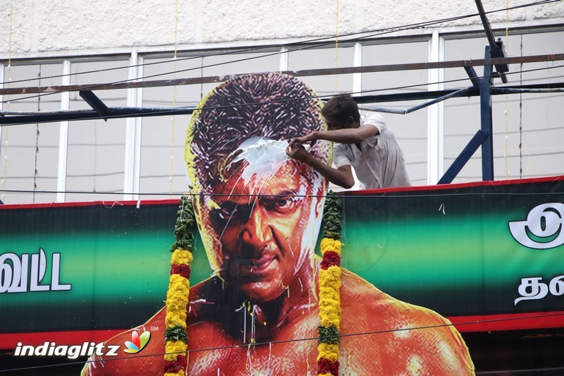 Vivegam Movie Fans Celebration in Chennai Kasi Theater