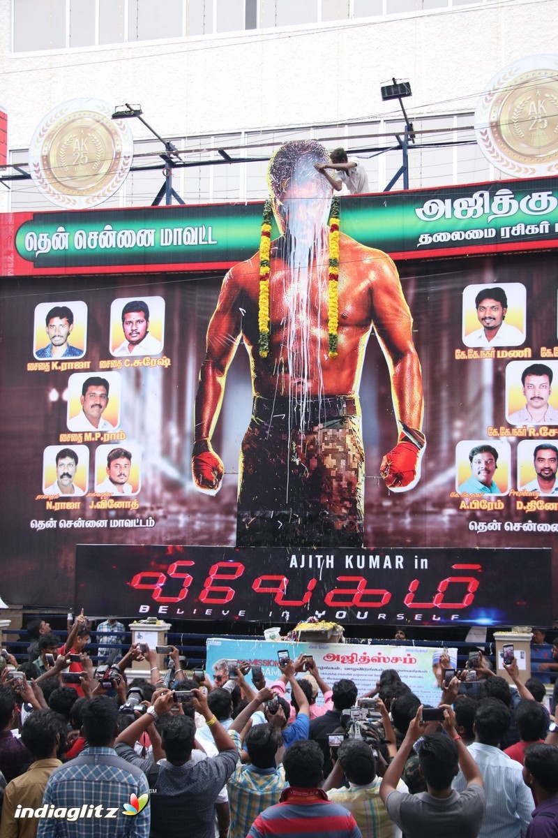 Vivegam Movie Fans Celebration in Chennai Kasi Theater