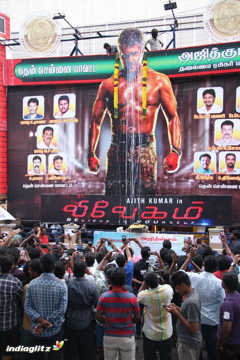 Vivegam Movie Fans Celebration in Chennai Kasi Theater