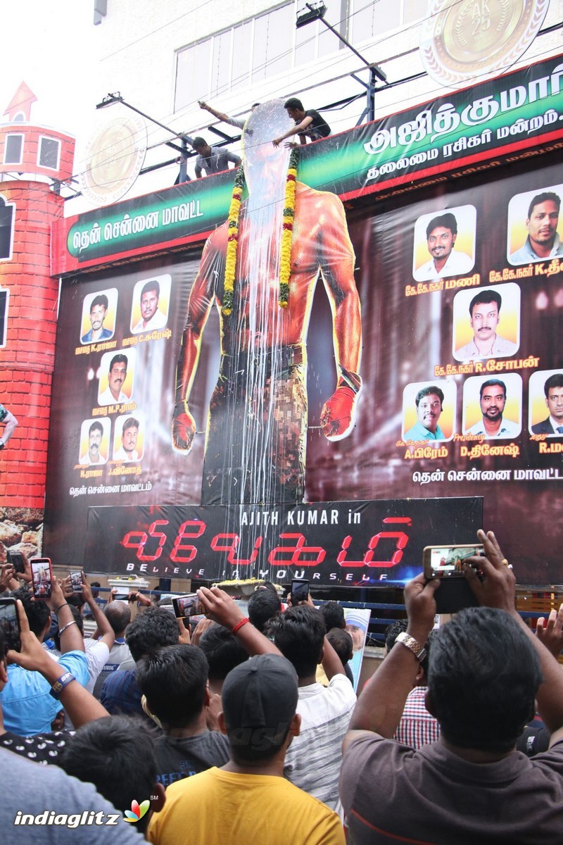 Vivegam Movie Fans Celebration in Chennai Kasi Theater