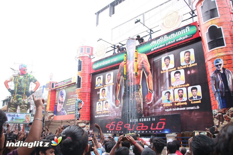 Vivegam Movie Fans Celebration in Chennai Kasi Theater