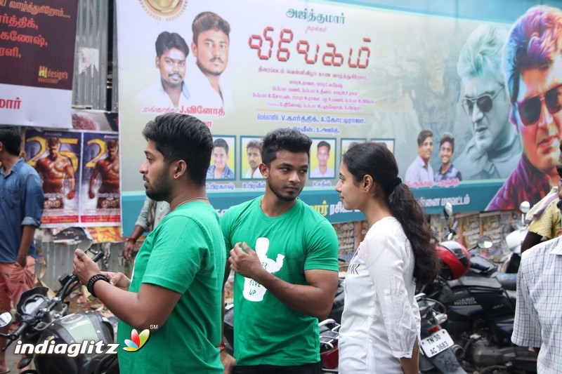 Vivegam Movie Fans Celebration in Chennai Kasi Theater