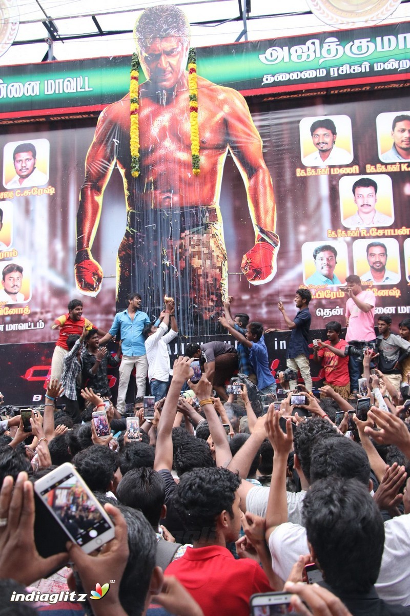 Vivegam Movie Fans Celebration in Chennai Kasi Theater