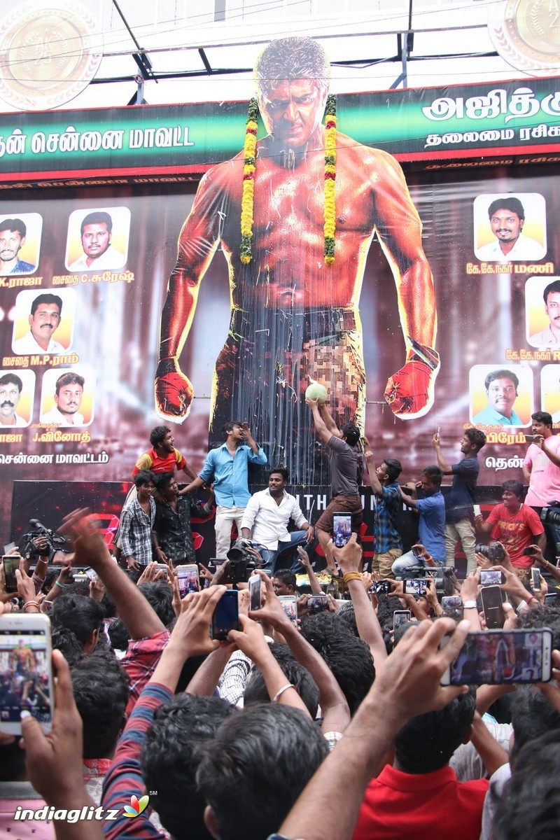 Vivegam Movie Fans Celebration in Chennai Kasi Theater