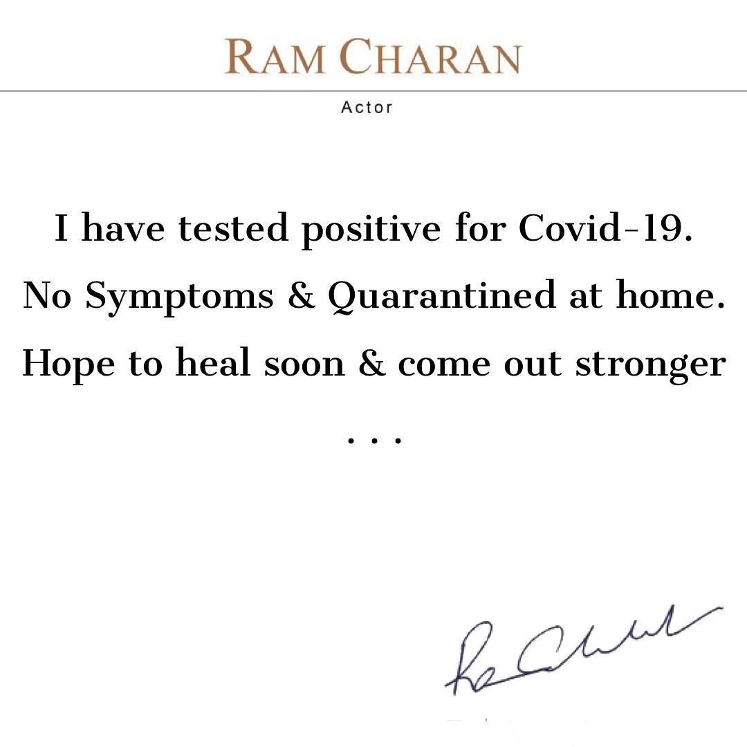 Tollywood superstar Ramcharan tests positive for Coronavirus!