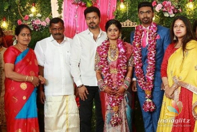 Thalapathy Vijay graces engagement function of his PA Rajendhrans daughter