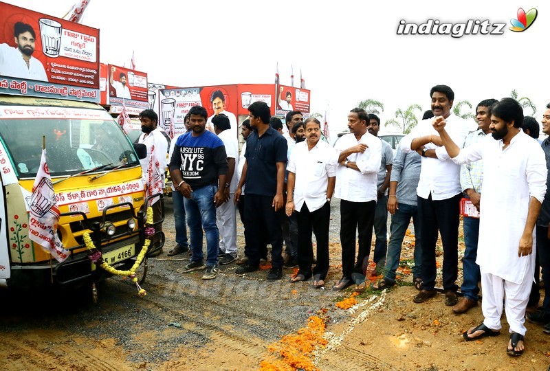 Pawan Kalyan Launches Campaigning Vehicle at Mangalagiri