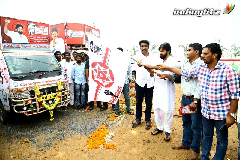 Pawan Kalyan Launches Campaigning Vehicle at Mangalagiri