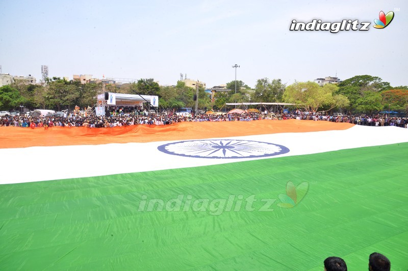 Pawan Kalyan Unfurls World's Largest Indian Flag At NTR Stadium