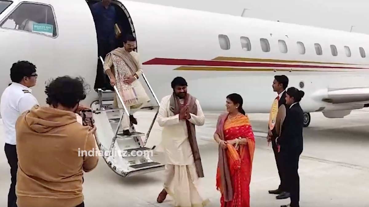 Chiranjeevi, Ram Charan arrive in Ayodhya for Pran Pratishta