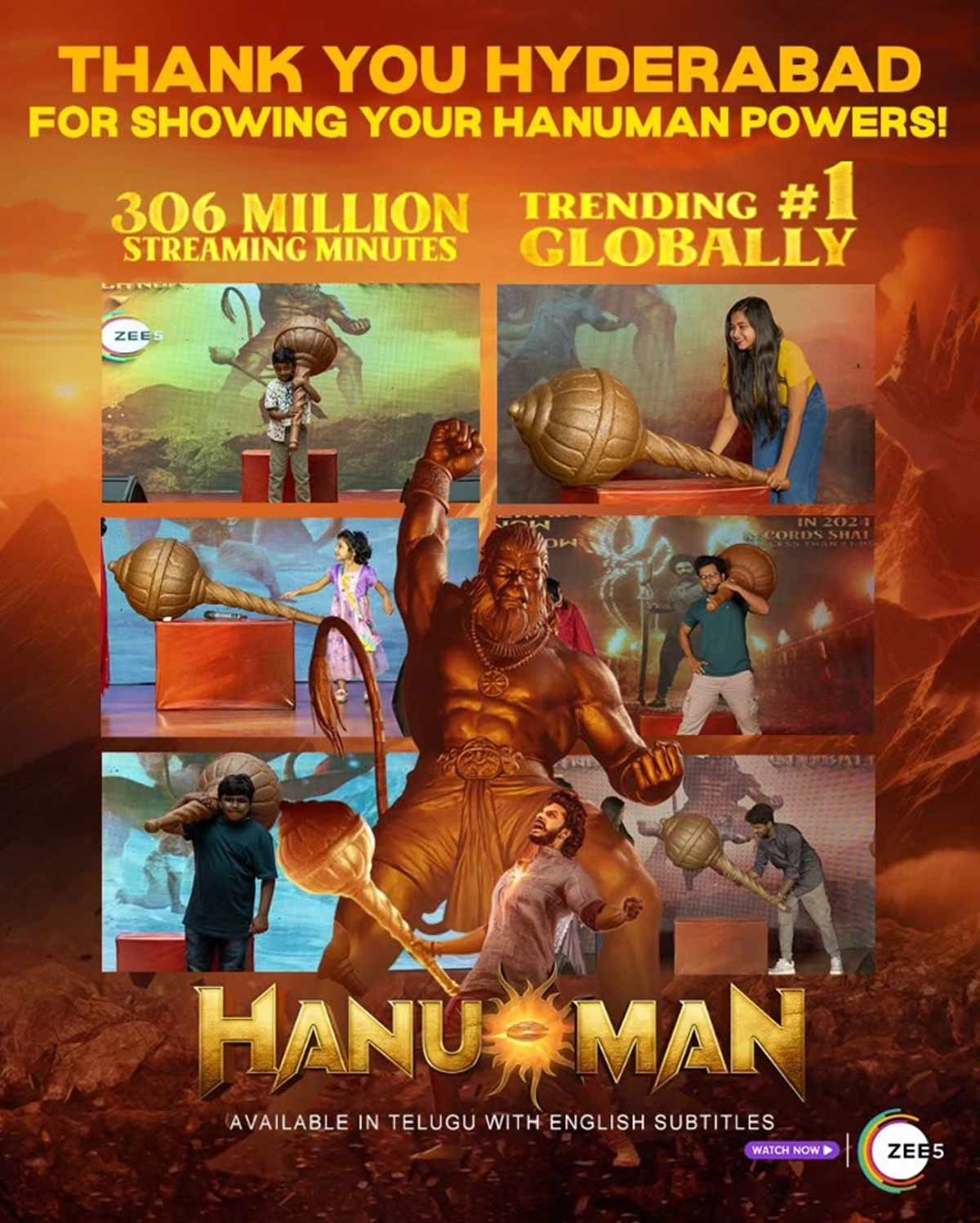 Zee5 thanks Hyderabadis for showing HanuMan power