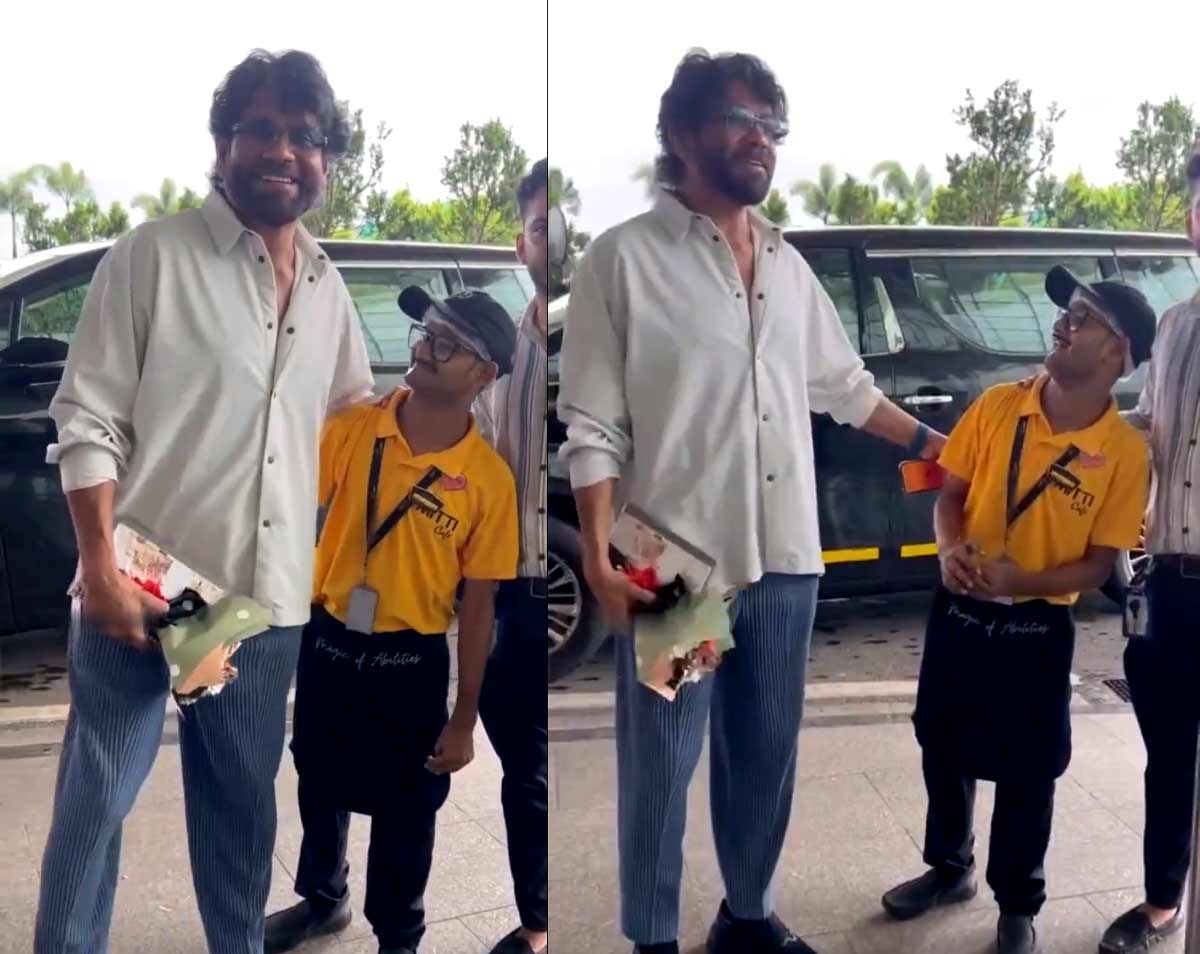 Nagarjuna delights differently abled fan pushed by his bodyguard