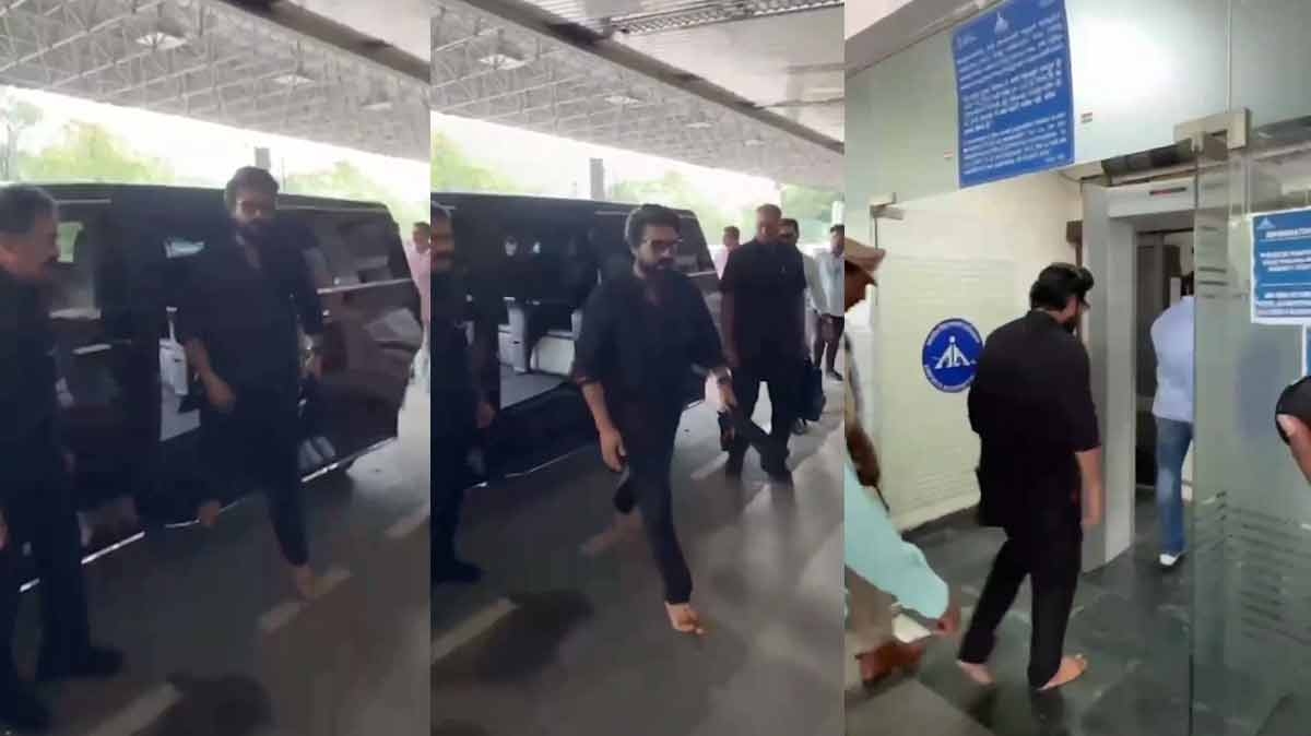 Ram Charan Heads To Lucknow Donning Ayyappa Mala In Bare Foot