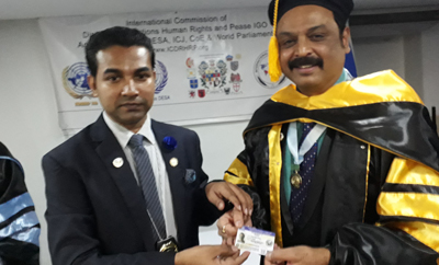 Naresh Receives H.E. Award & PHD from ICDRHRP