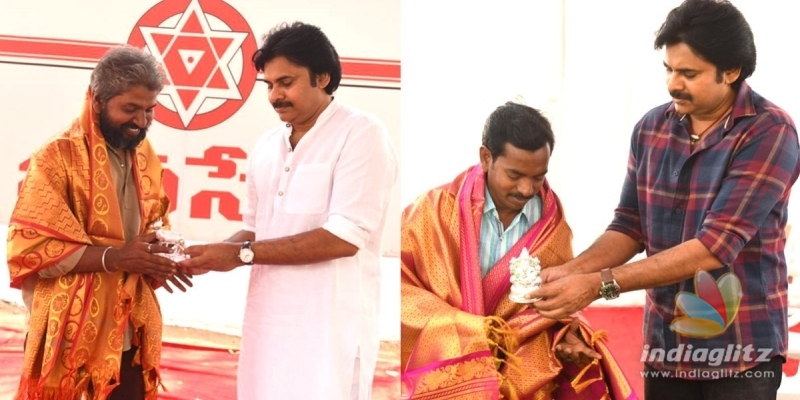 Pawan Kalyan felicitates Chand Basha, Seema folk singer Penchal Das