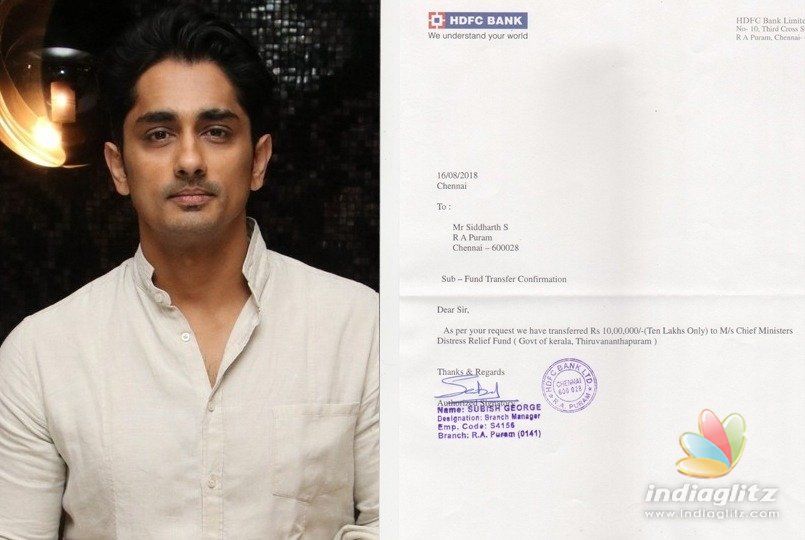 Siddharth floats Kerala Donation Challenge